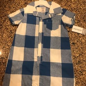 NWT - Carters Plaid Buttoned Romper 24 months